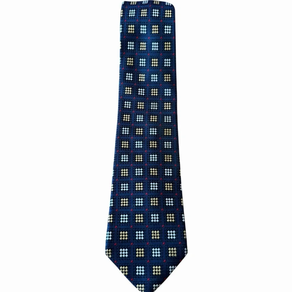 LANDS' END MEN'S TIE BLUE/GEOMETRIC WIDTH:‎ 3.75